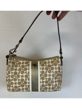 Coach Heritage Stripe Chelsea Khaki/Gold Signature Canvas Mini Shoulder Bag